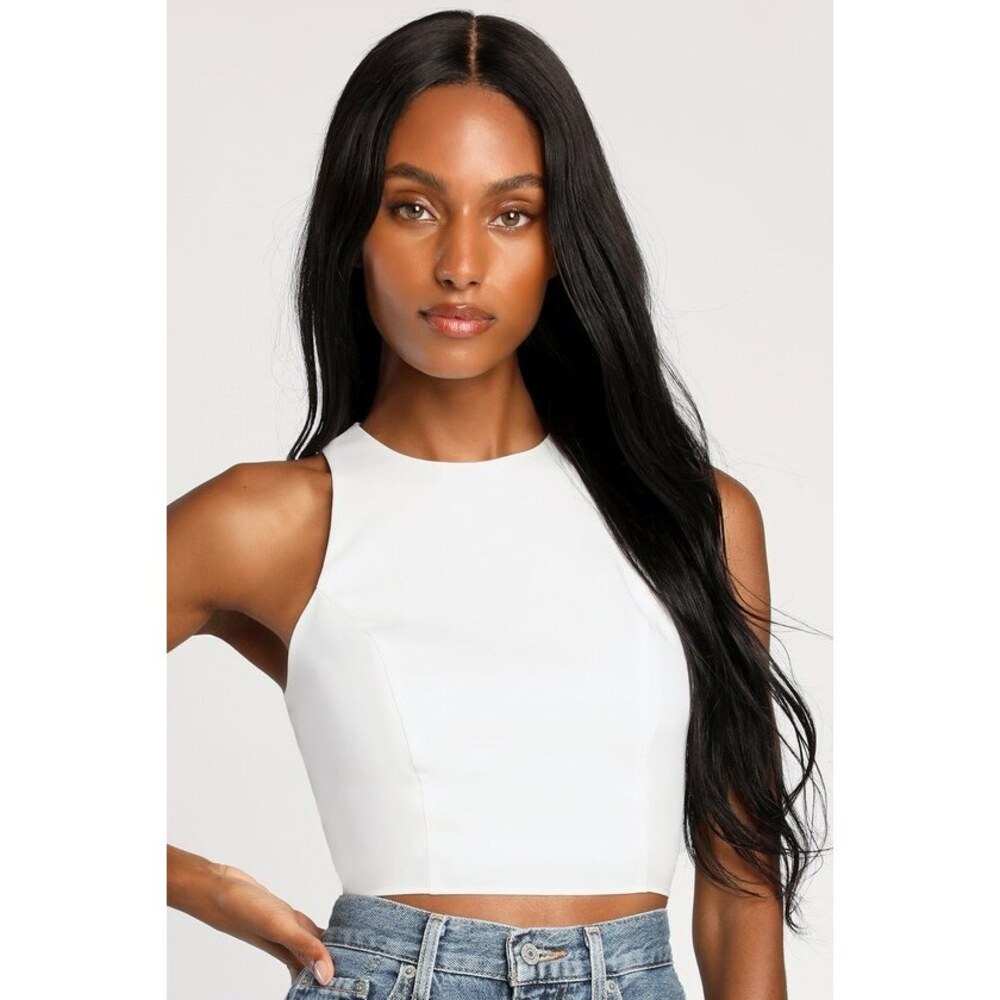 Lulus Bold Basics Ivory Cutout Tie-back Crop Top White - Size S